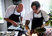 food truck workers at a catering job